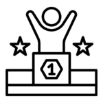 Icon of a winner with raised arms on a first-place podium