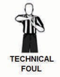 Referee signaling a technical foul by forming a T with both hands